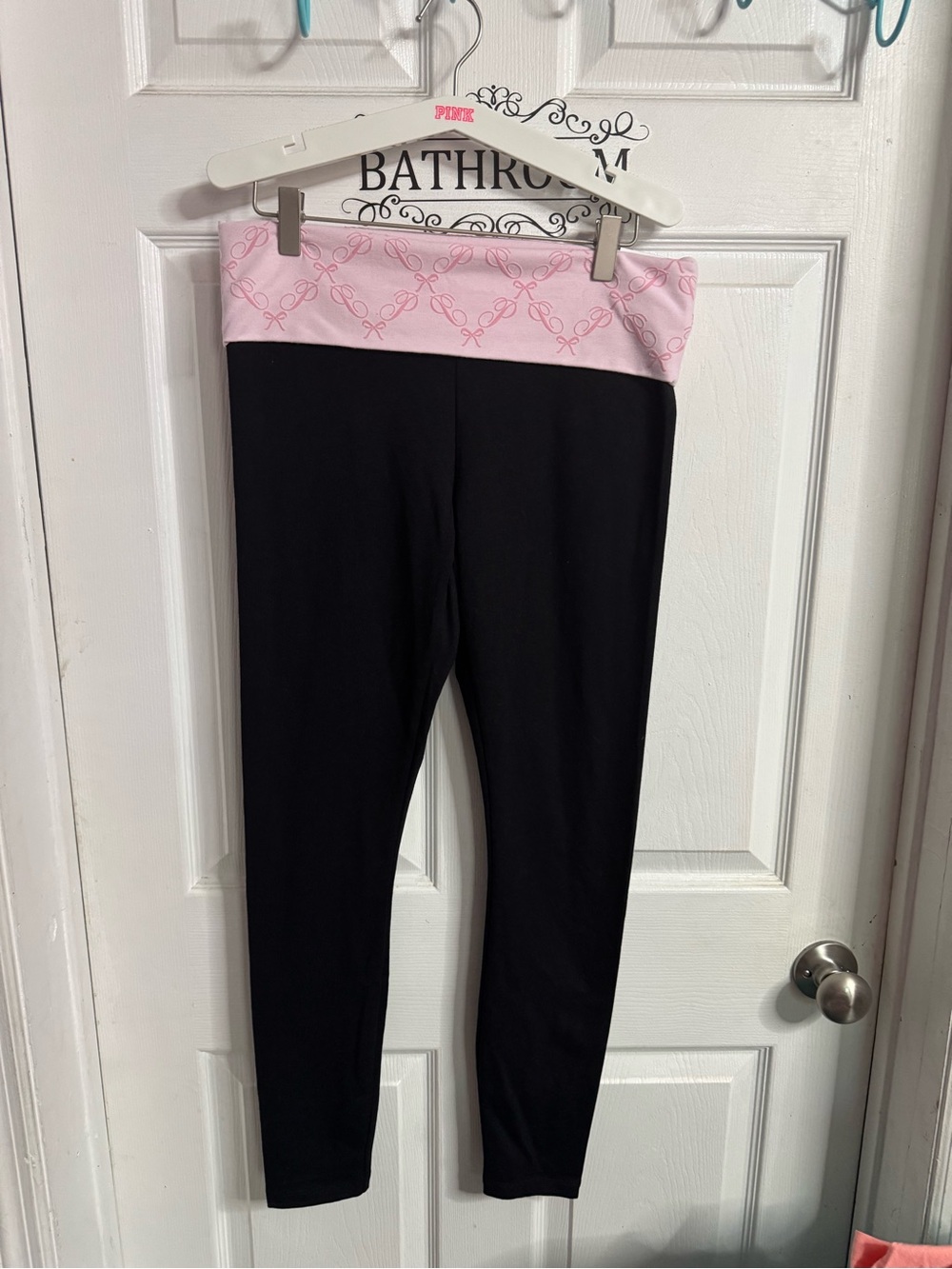 PINK Victoria's Secret Black Leggings with Pink Fold-Over Waistband